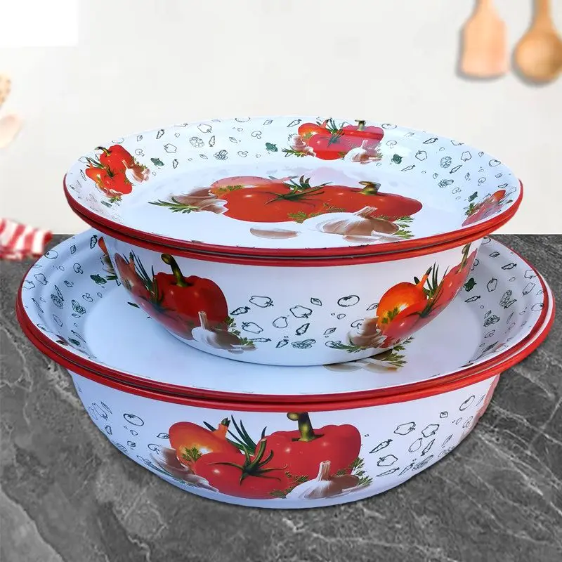 Tomato Extra Thick Enamel Pot Wash Face and Vegetable Pot with Lid Basin Dumpling Filling Mixing Basin Bathroom Furniture Sets