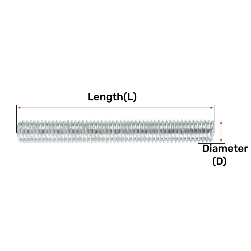 Metric M8 M10M12 Zinc Plated Steel Threaded Rod Full Thread Stud Bar Headless Bolt Length 16/20/25/30/35/40/50/60/70/80/90~190mm