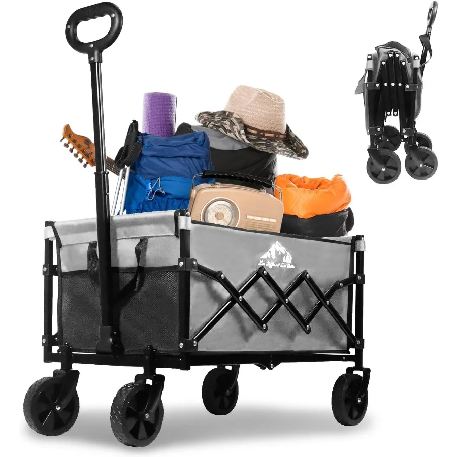 

Collapsible Wagon 352LBS Capacity Foldable Large Carts Heavy Duty Outdoor Folding Cart with AllTerrain Wheels Utility Garden Be