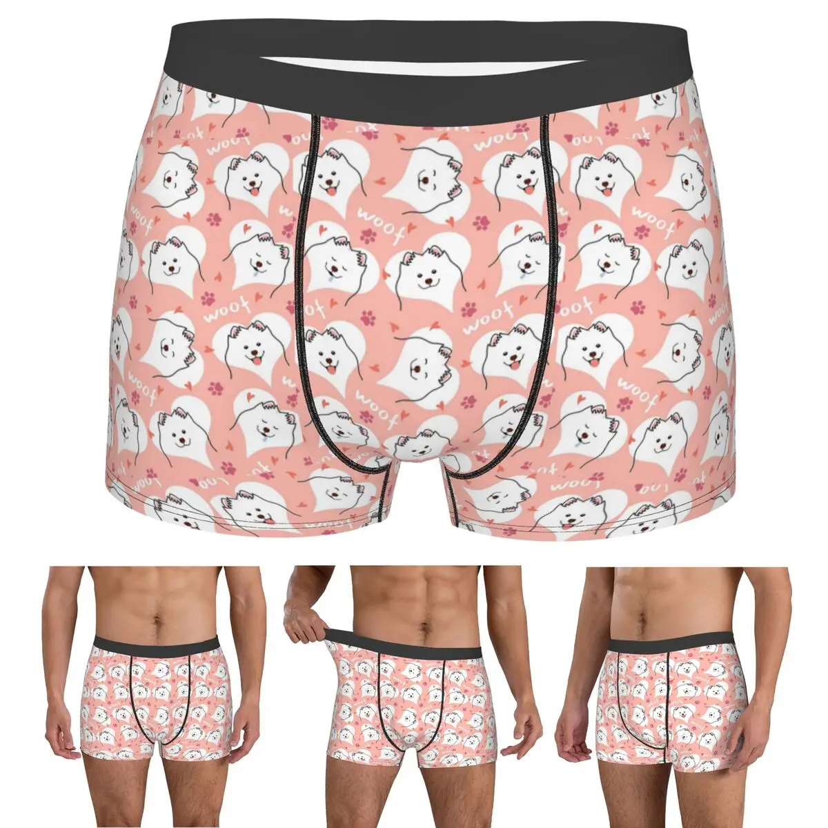 

Boxer Underpants Shorts Samoyed Dog - Pink Panties Men's Soft Underwear for Homme Man Boyfriend Gift