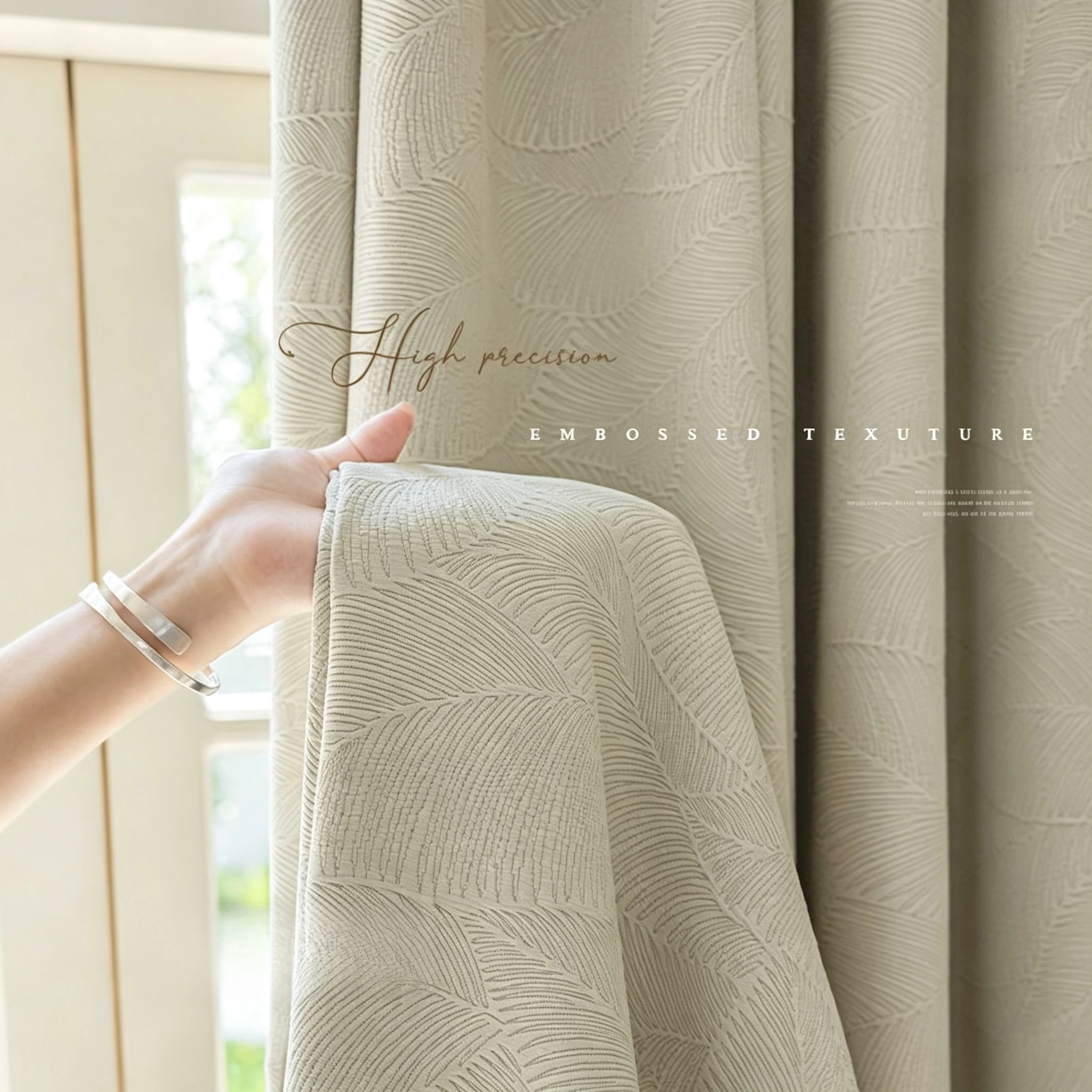 French Cream High Quality Blackout Window Curtain for Bedroom Living Room Dinning Hall Decoration Curtains Hook Large Size Drape
