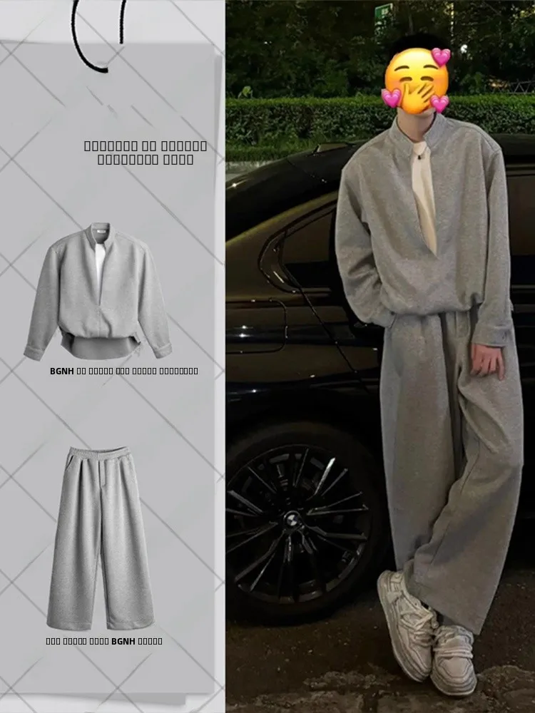 

Cleanfit Cool Haome Men's Sweatirt Set V-Ne Long Sve Hoodie with Pants Two-Piece Fake Two-Piece Faionable Youthwear