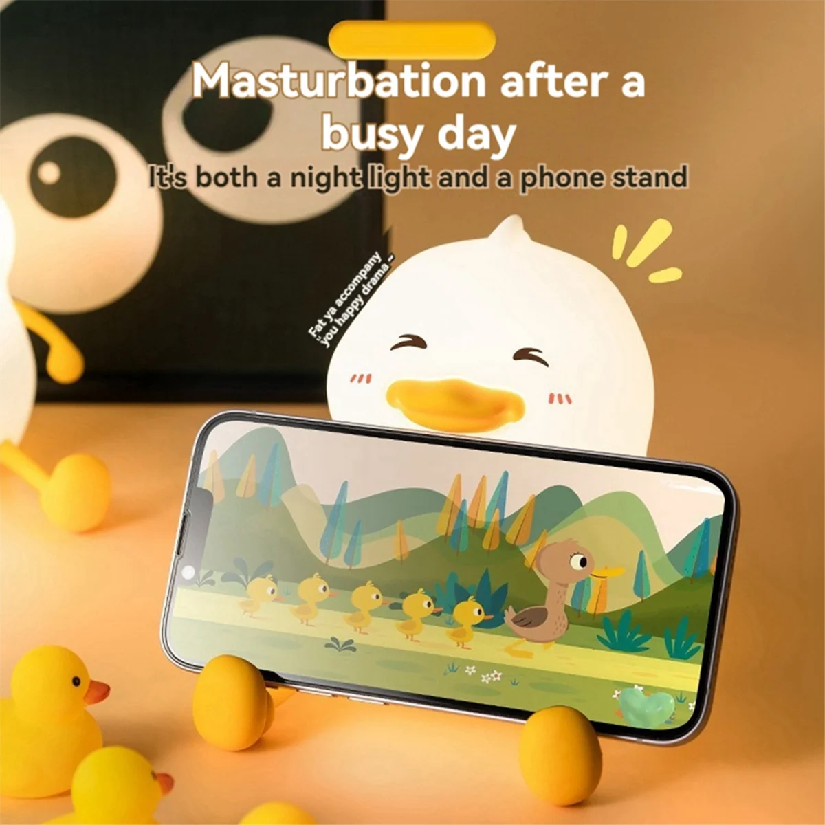 Veilleuse avec support de téléphone portable, chargement USB, lampe de chevet pour chambre à coucher, gros canard endormi