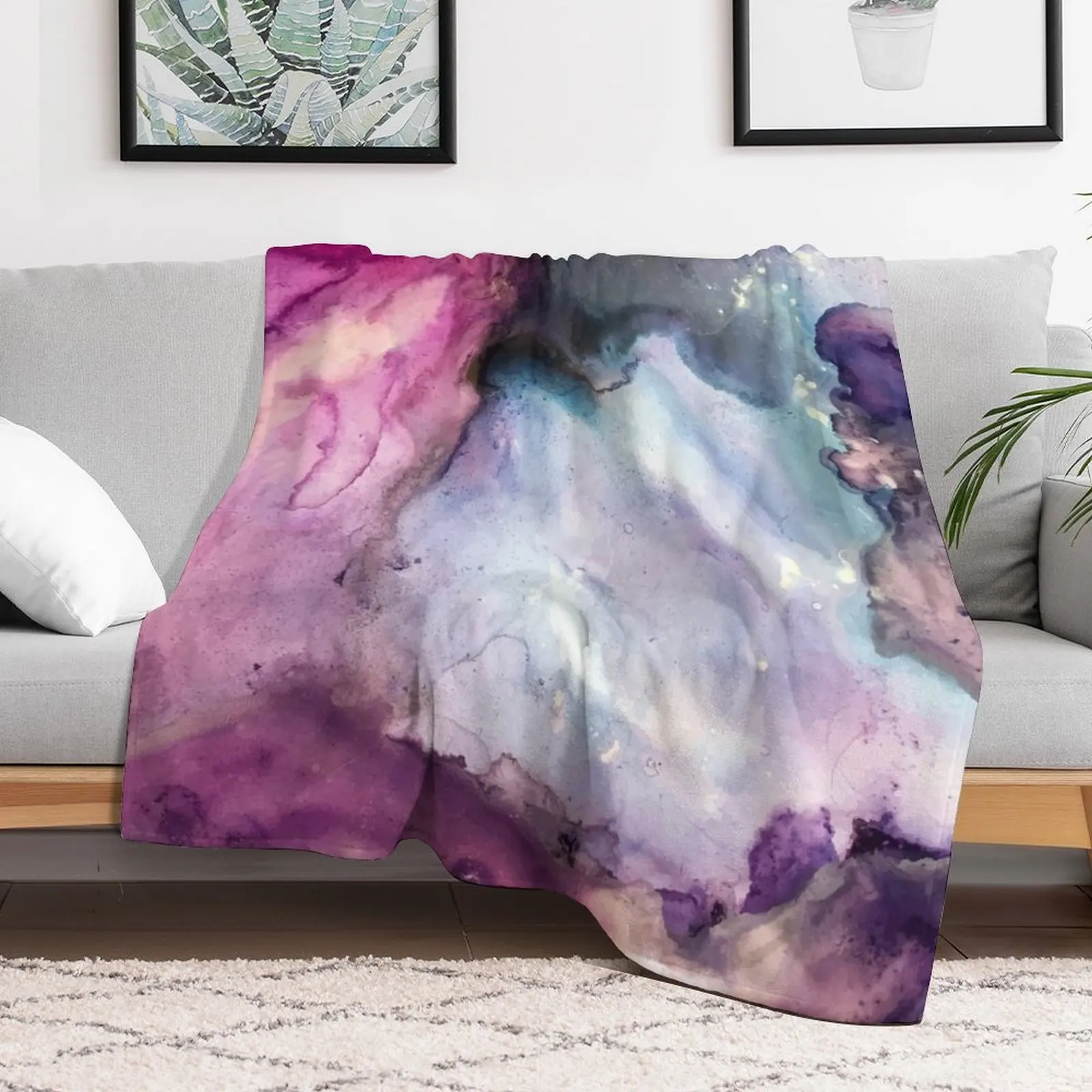 Purple Fusion - Mixed Media Painting Throw Blanket Luxury Designer Tourist Loose Blankets