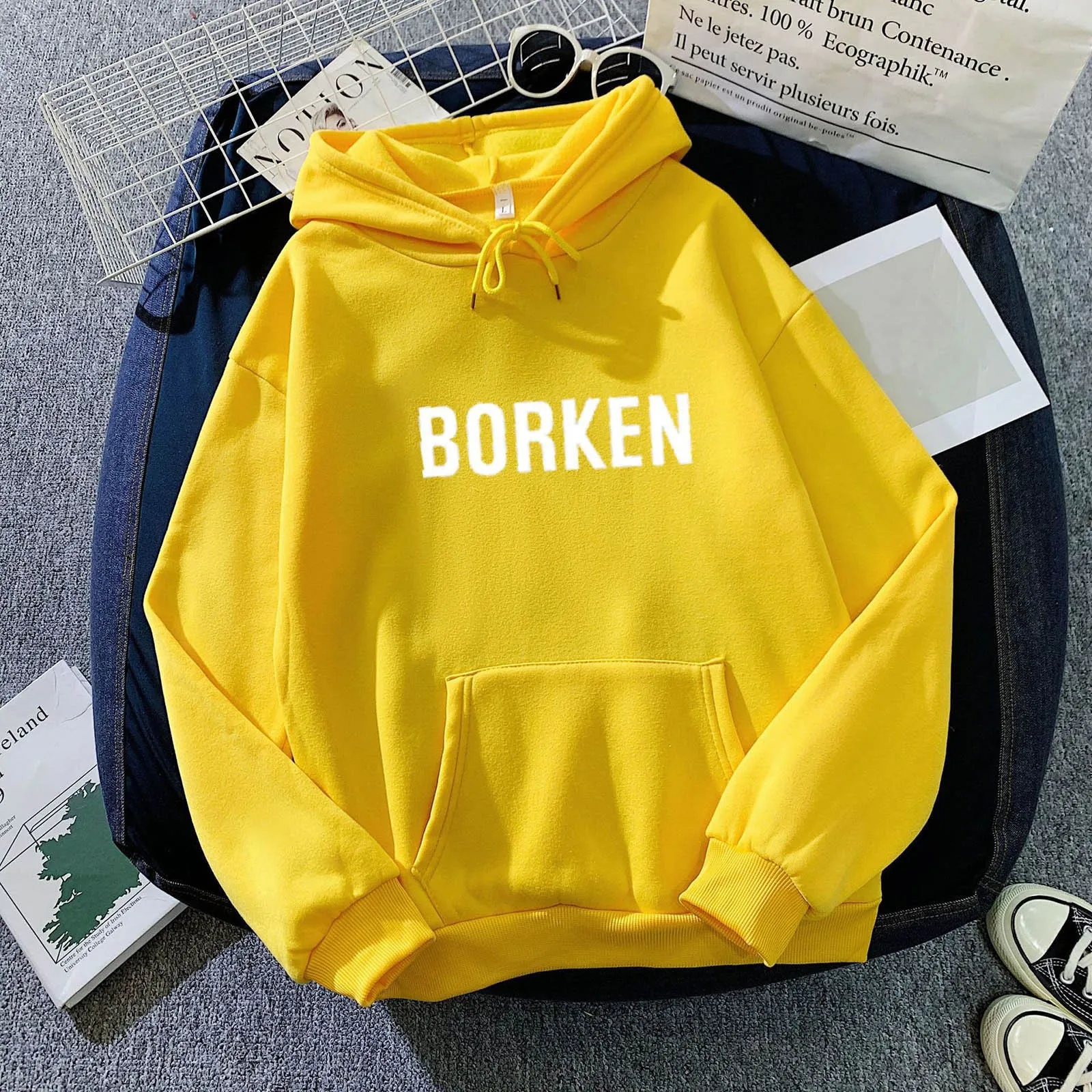 Solid Y2k Womens Hoodies Borken Print Hooded Pullover Harajuku White Sweatshirts Long Sleeve Female Sweater Hooded Sudadera