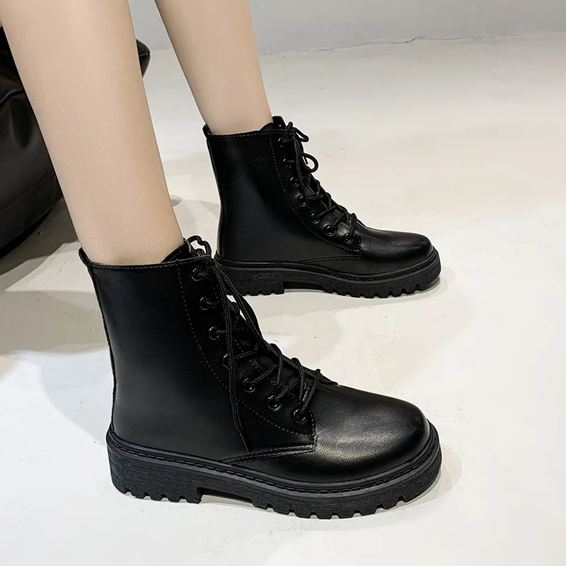 New Style Round Toe Square Heel Cross Strap Fashionable Women's Shoes Casual and Comfortable Plus Velvet Warm Short Boots