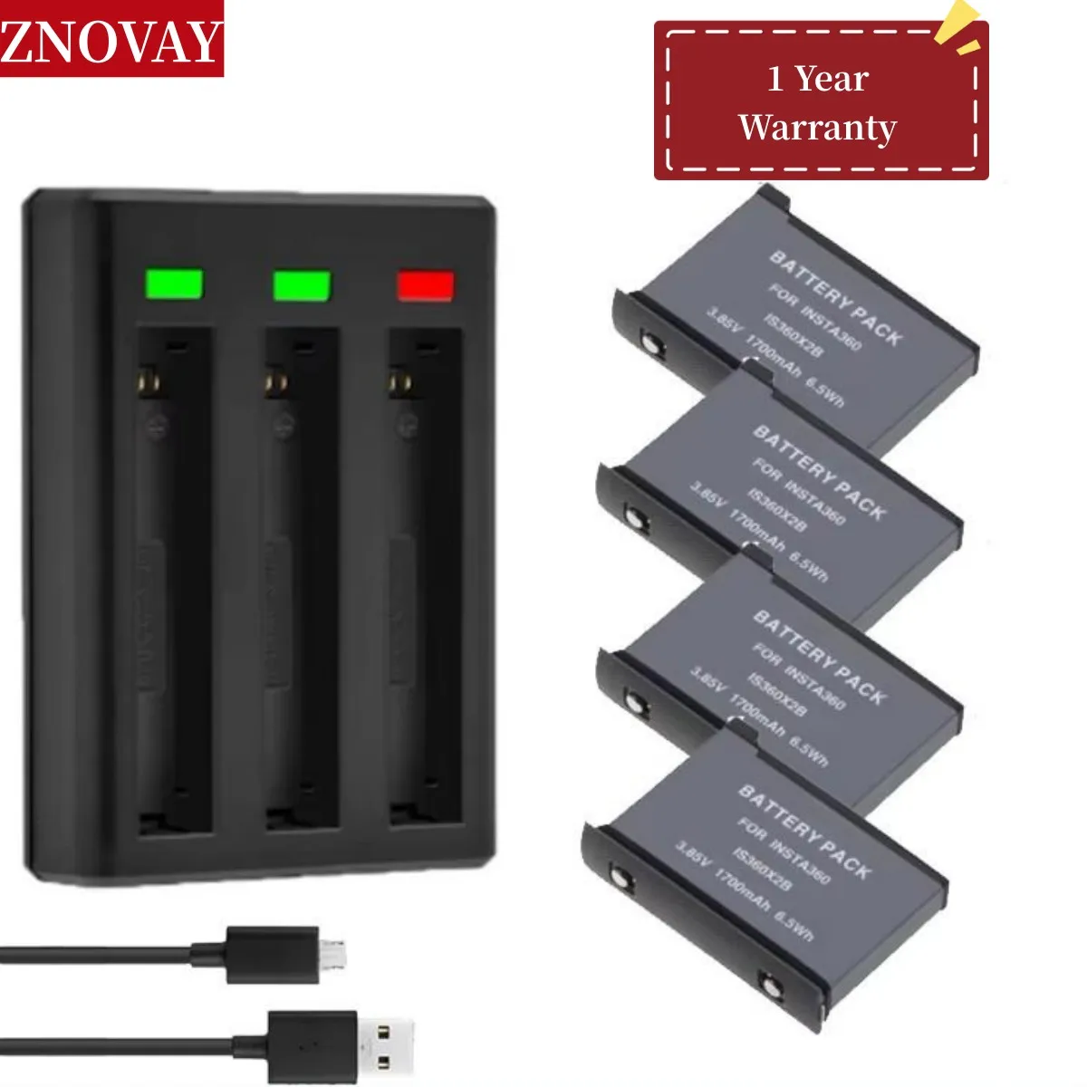 

4Pcs For Insta360 ONE X2 1700mAh Rechargeable Battery + LED 3-Slots Charger for Insta 360 ONE X 2 Action Camera Accessories