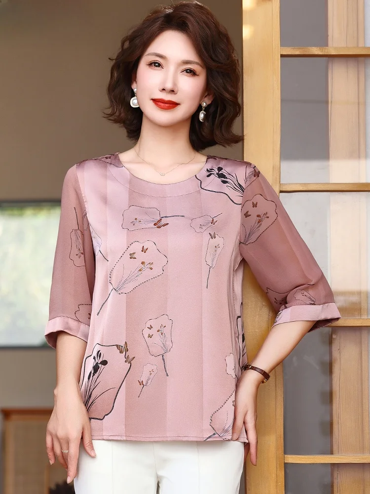 

Летний модный комплект из шифона для женщин среднего возраста: свободная футболка и топ больших размеров для мам, удобная одежда