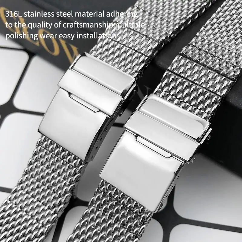 HAODEE 316L Stainless Steel 22mm 24mm Watch Band Fit for Breitling Superocean Heritage Solid Metal Bracelets Mesh Woven Strap