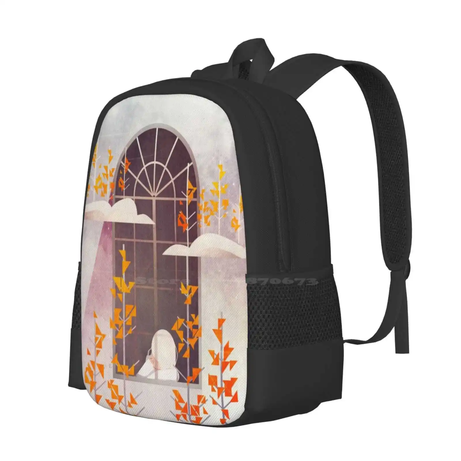 Outside The Window Hot Sale Schoolbag Backpack Fashion Bags Gilr Window Classic Trees Leaves Walls Cute Fantasy Imagination