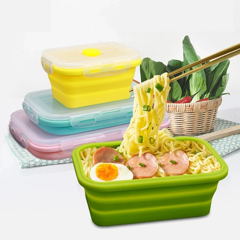 Foldable Food Storage Container Portable Silicone Food Containers Bento Box for Kids Snack Box Food Box Bento Lunch Box Lunchbox