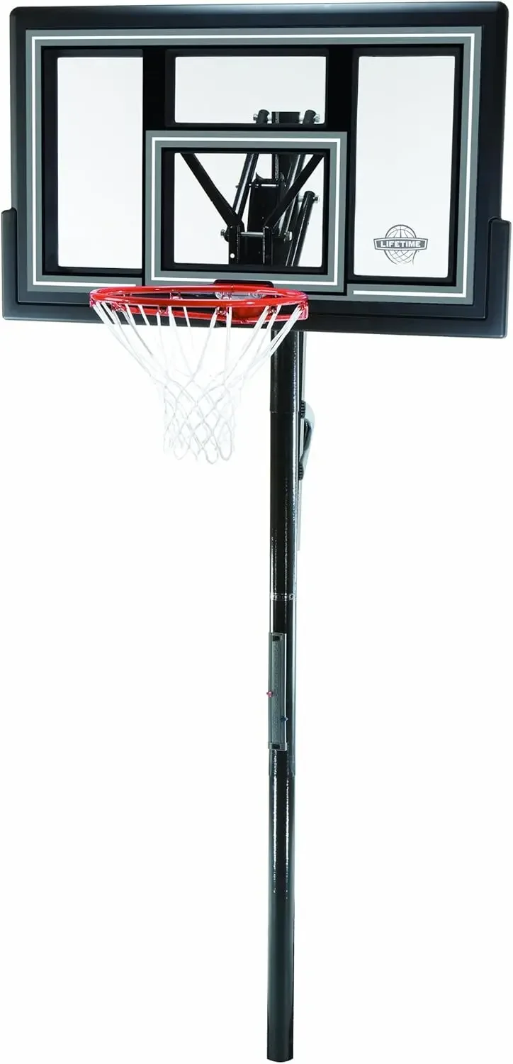 1084 Height Adjustable In Ground Basketball System, 50 Inch Shatterproof Backboard