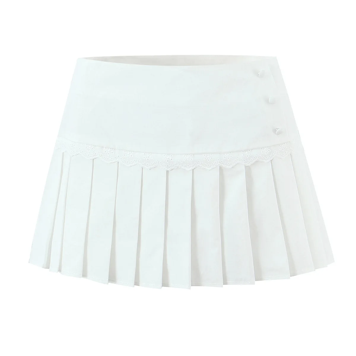 

Милая белая плиссированная мини-юбка для женщин с высокой талией, с нежной кружевной отделкой, для школы, летних прогулок или стильного повседневного образа SA9D