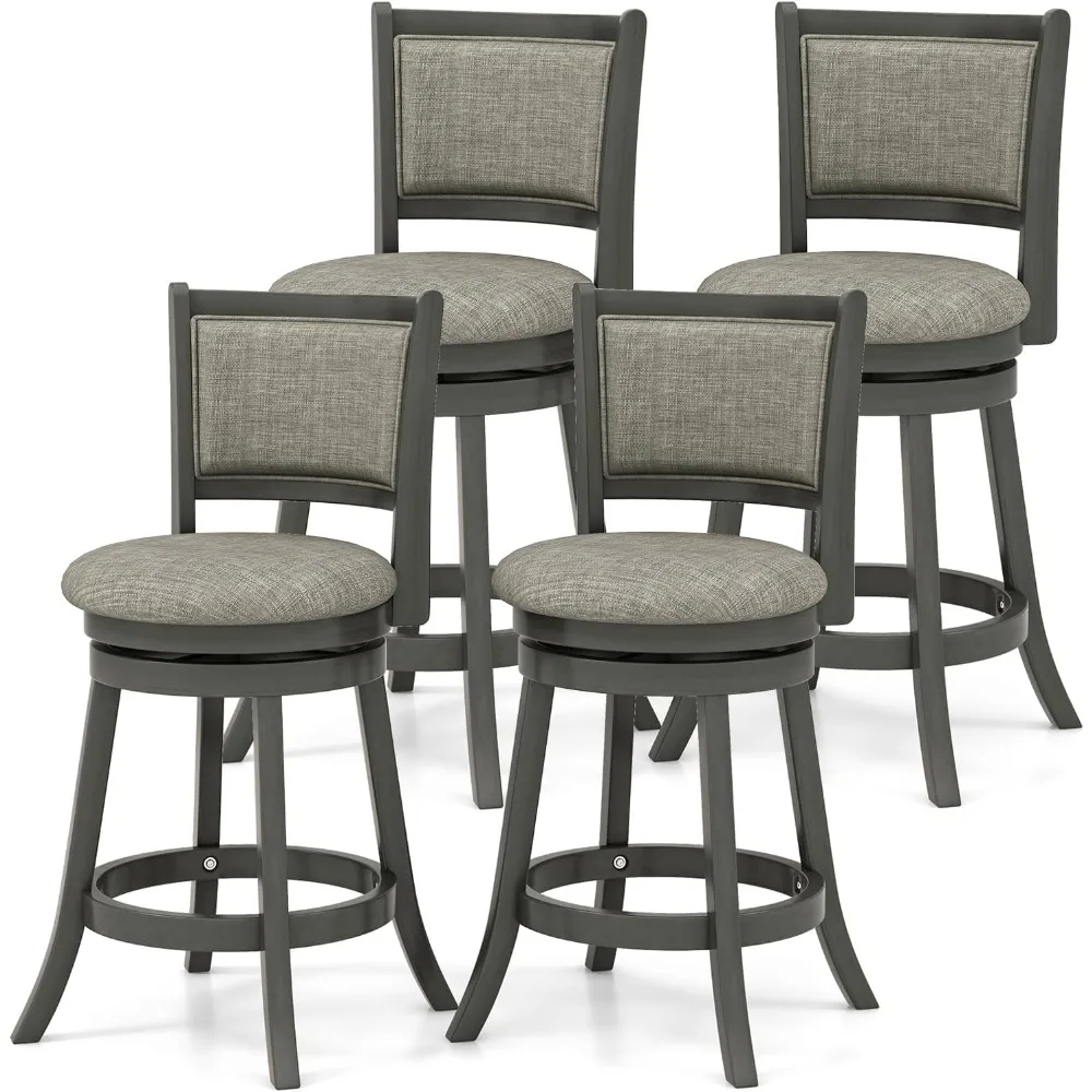 

Набор из 4 барных стульев, вращающиеся стулья на столешнице с мягкой спинкой и сиденьем, табуретки для паба с обивкой из льна и прочным деревом