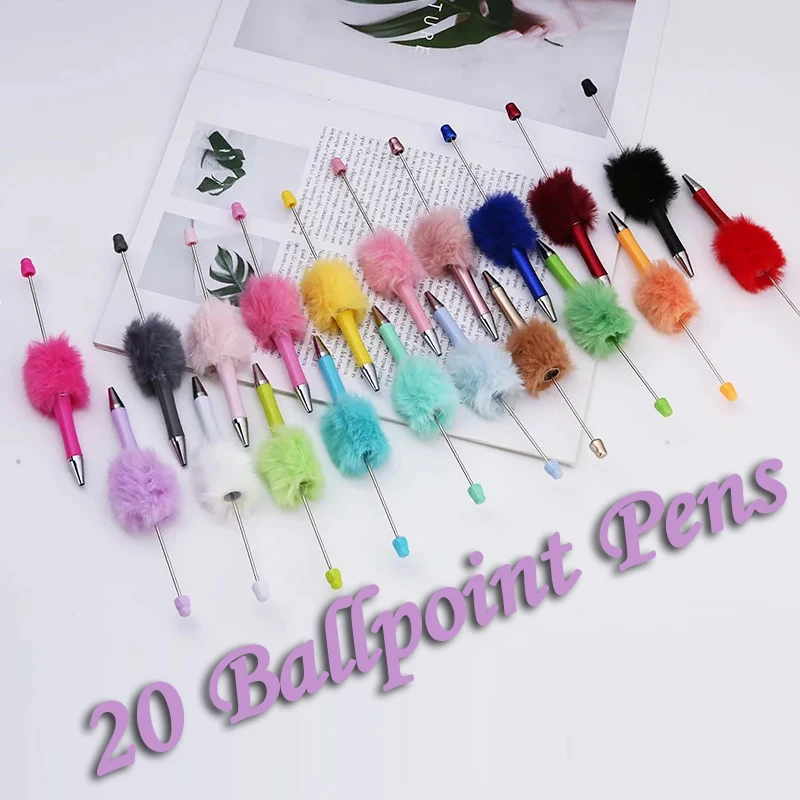 

20pcs Creative DIY Plush Bead Pen Colorful Beaded Ballpoint Pens Handmade Plush Decoration Cute Ballpoint Pen for Writing