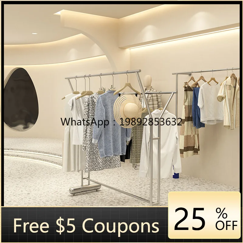 LYY Clothing Store Island Rack Display  Row High and Low Rack Women's Clothing Store Middle Clothes Hanger Stainless Steel Shelf