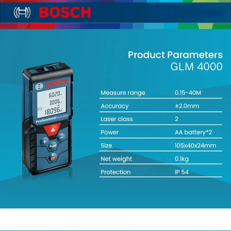 Imagem -05 - Bosch-glm 4000 Faixa Laser Mais Fino Fita Métrica Digital 40m Distância Medidor Telêmetro Medida Régua Instrumento de Medição Glm4000