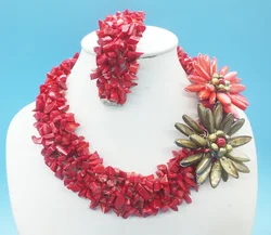 Very classic necklace! Natural coral, shell flower necklace, bracelet set 18