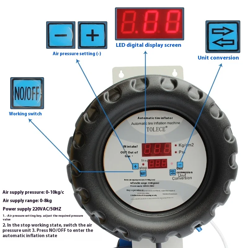 Fully Automatic Car Tire Inflator with Wall-Mounted Gauge Tire Pressure Automatic Inflator Pump for Car Care