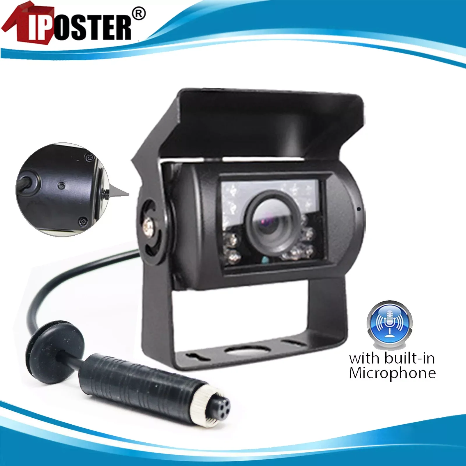 

iPoster Heavy Duty Metal Case 18 IR CCD / AHD Reversing Camera With Microphone Mirror Image Waterproof 12/24v For Caravan Truck