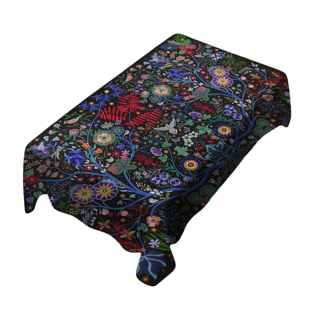 Wisdom Of The Universe Flowers And Birds Quetzal Green Mexican Pattern Washable Tablecloth By Ho Me Lili For Tabletop Decor
