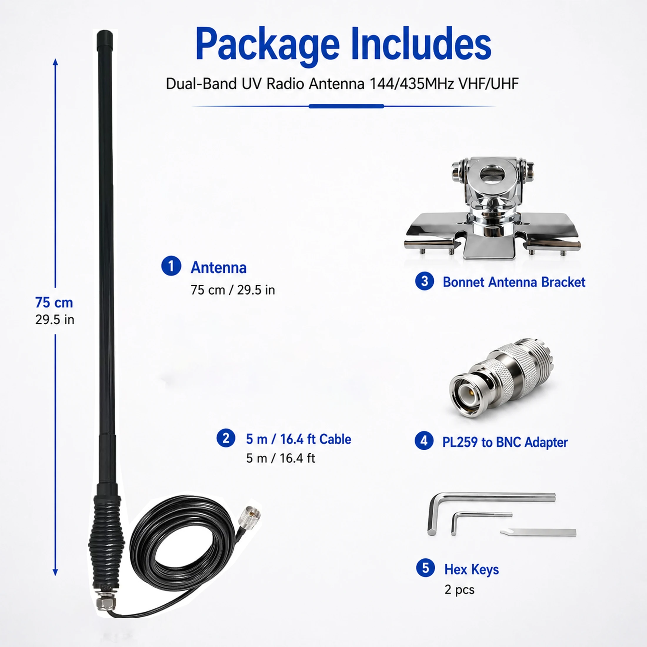 Dual-Band UV Radio Antenna,144/435MHz VHF,Fiberglass Base,SO239 Connector,SL16-K Outdoor Repeater & Intercom Antenna