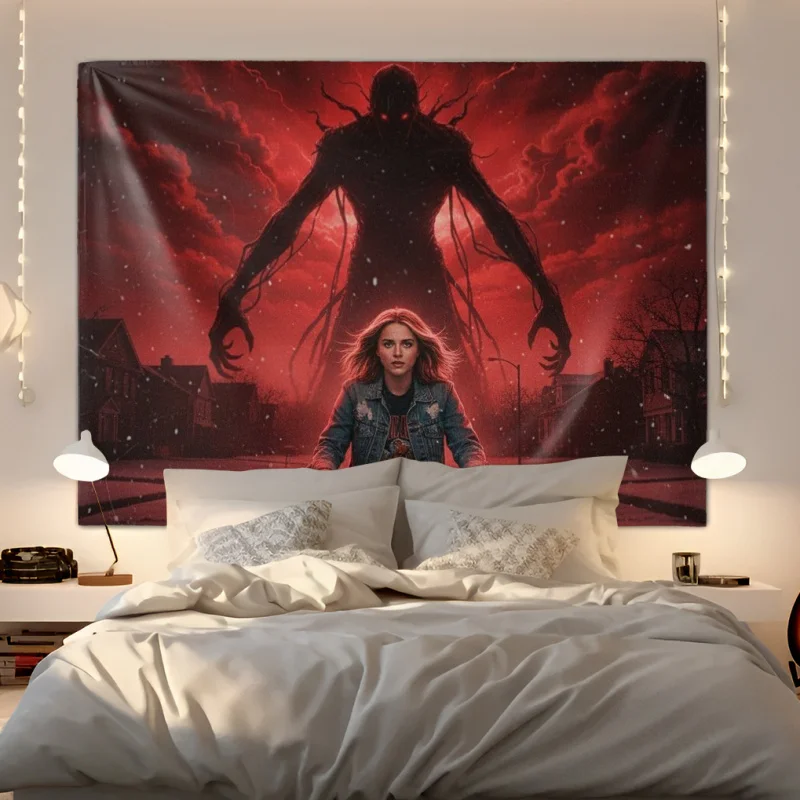 

Гобелен «Чудовища» (Stranger Things) с изображением красного неба, настенное украшение, разные размеры, баннер для фанатов сериала, декор для спальни, общежития, гостиной, вечеринок