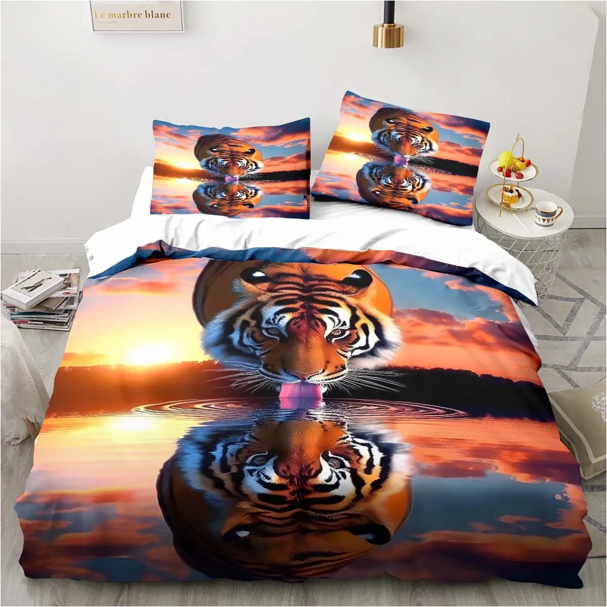 

Tiger pattern printed bedding set exquisite bedding set pillowcase quilt cover children's room bedding luxurious birthday gift