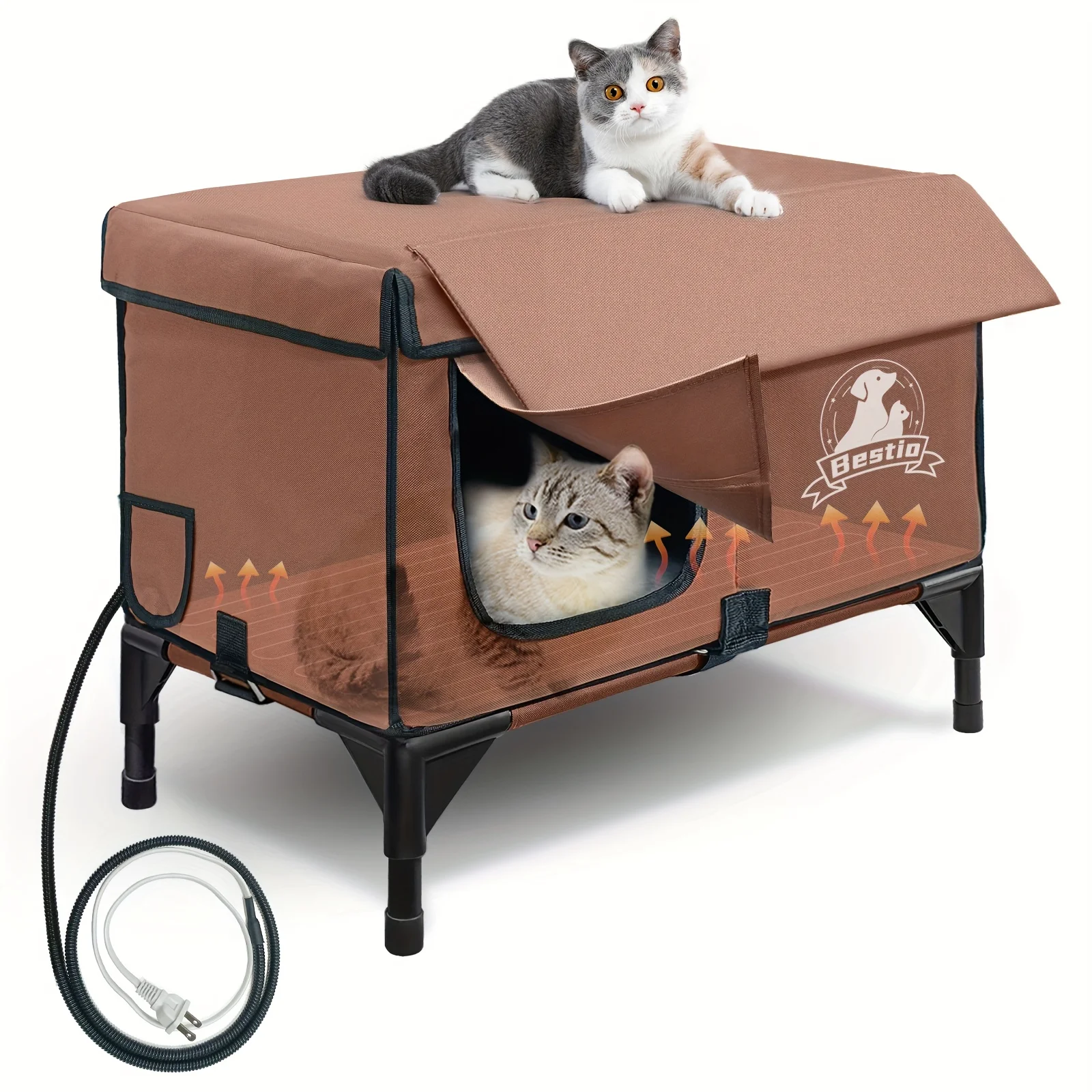 Cat House with Heated Pet Mat  Equipped with Anti-chew Rope  Safe and Sheltered Pet Bed for Both Outdoor and Indoor Use