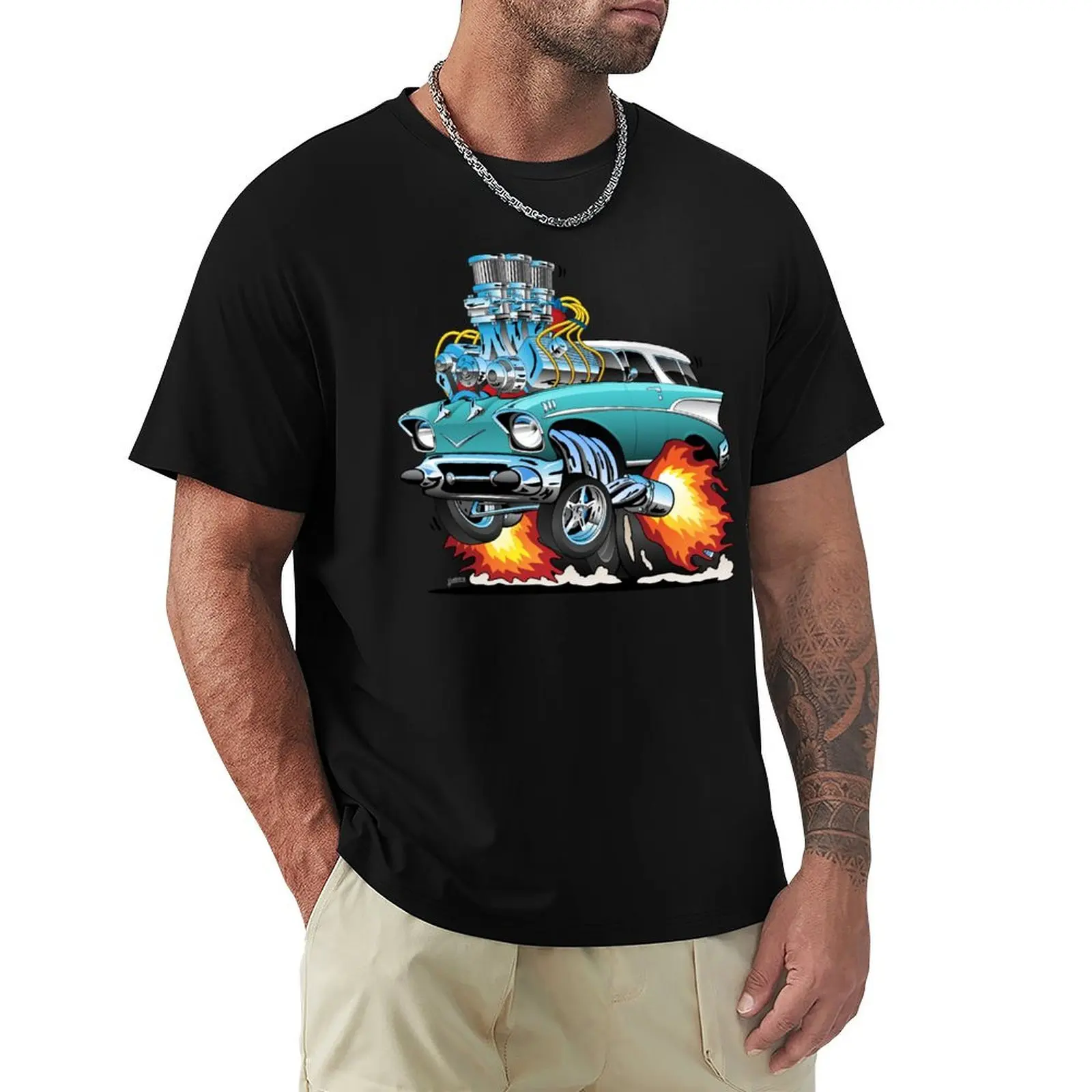 

Classic Fifties Hot Rod Muscle Car Cartoon T-Shirt custom shirt plus size tops summer shirt mens cotton t shirts