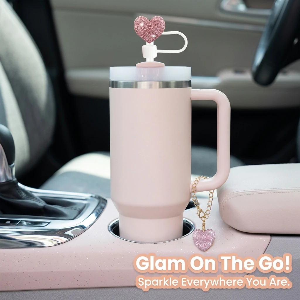 Heart Love Style 2pcs Cup Accessories Kit for Stanley 30oz 40oz Tumbler Cup Including Heart Shape Silicone Straw Topper Cover view 4
