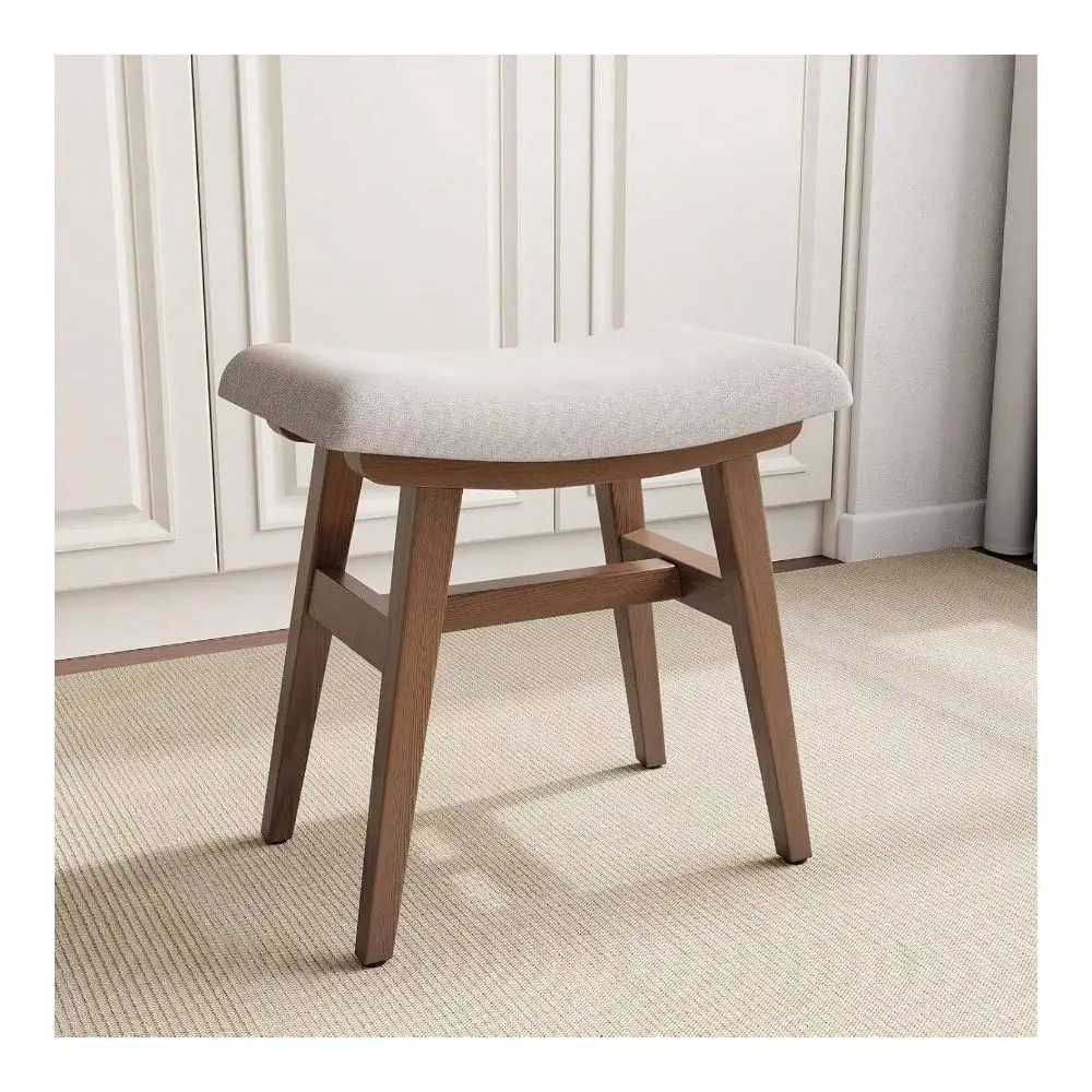 makeup vanity chair bedroom furniture stool chairWood Small Vanity Stool, Compact Makeup Chair With Cushion, Linen Covered High