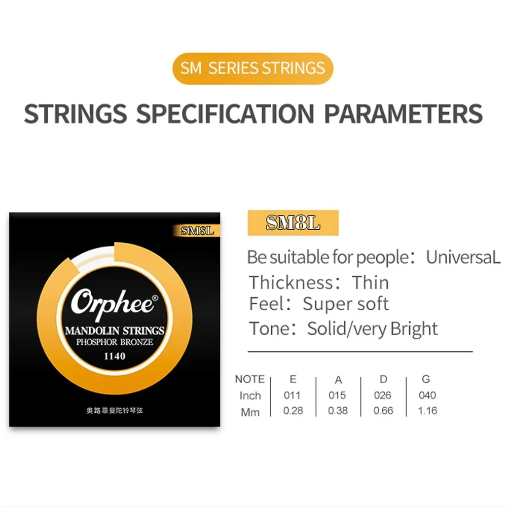 Orphee SM8L 8-strings Mandolin Guitar Strings Phosphor Bronze Hexagonal Carbon Steel Core Strings Mandolin Guitar Accessories