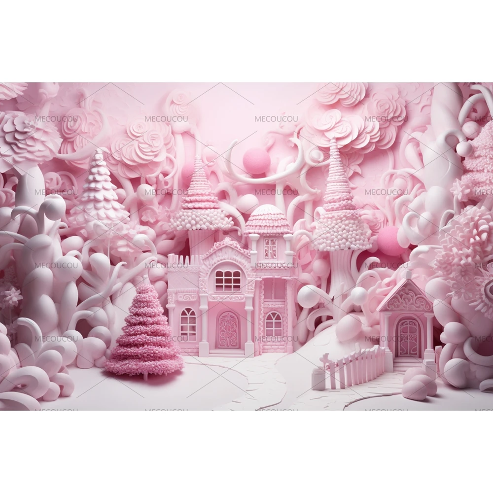 Christmas Pink House Scence Photography Backdrops Kids Adult Photocall Props Snowy House Door Background For Family Photo Studio