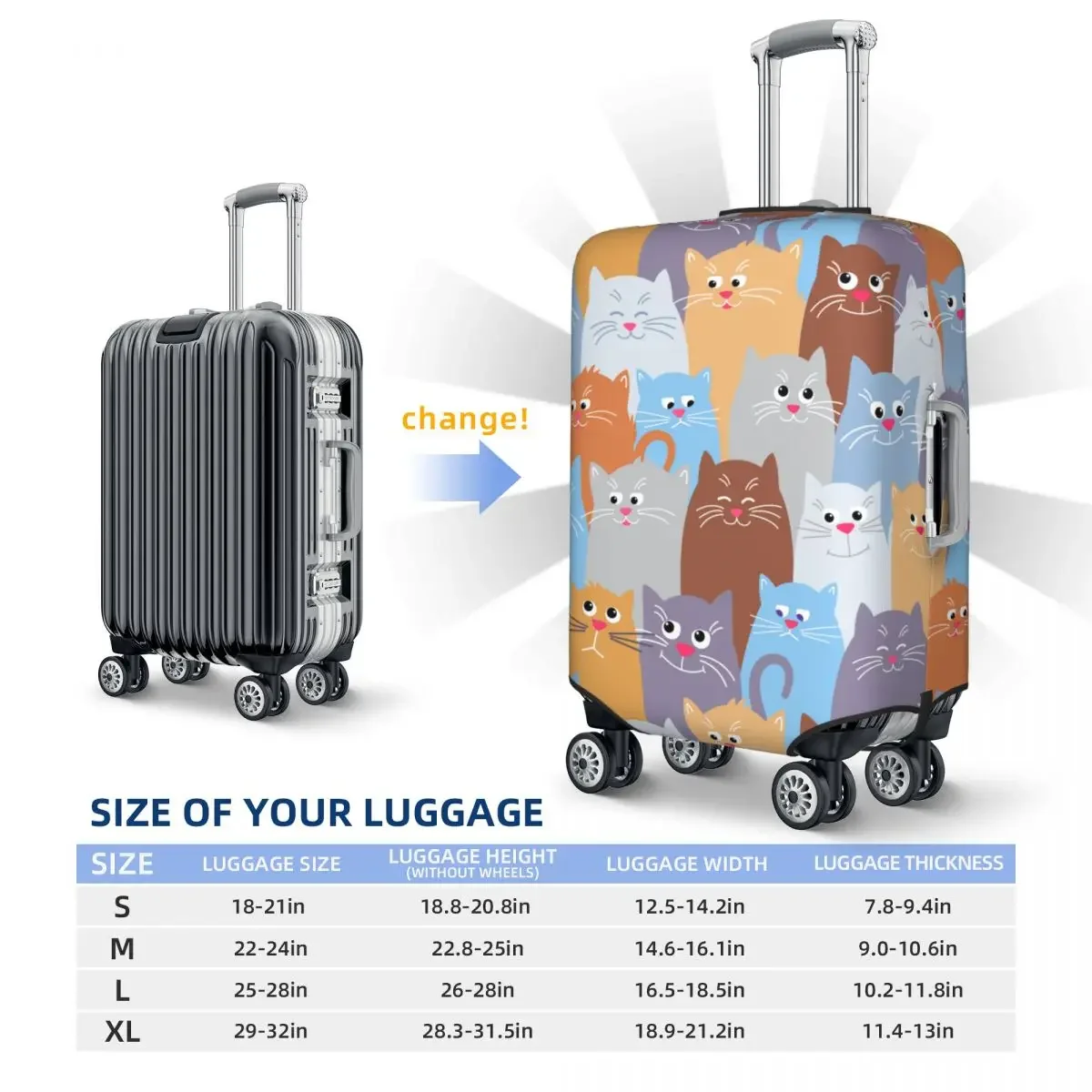 Cat Pattern Suitcase Cover Colorful Funny Animal Flight Cruise Trip Elastic Luggage Supplies Protection