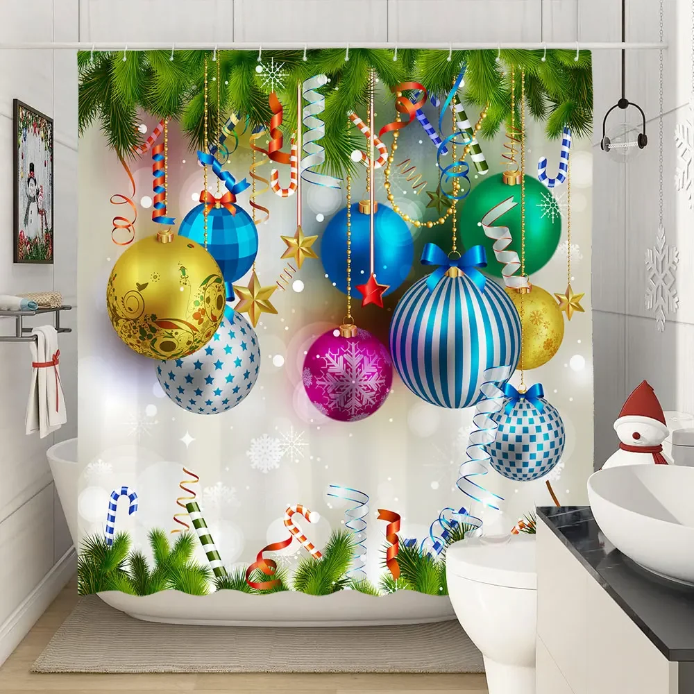 Christmas Reindeer Pattern Shower Curtain Merry Christmas Happy New Year Colorful Bathroom Decor Polyester Waterable Bath Curtai