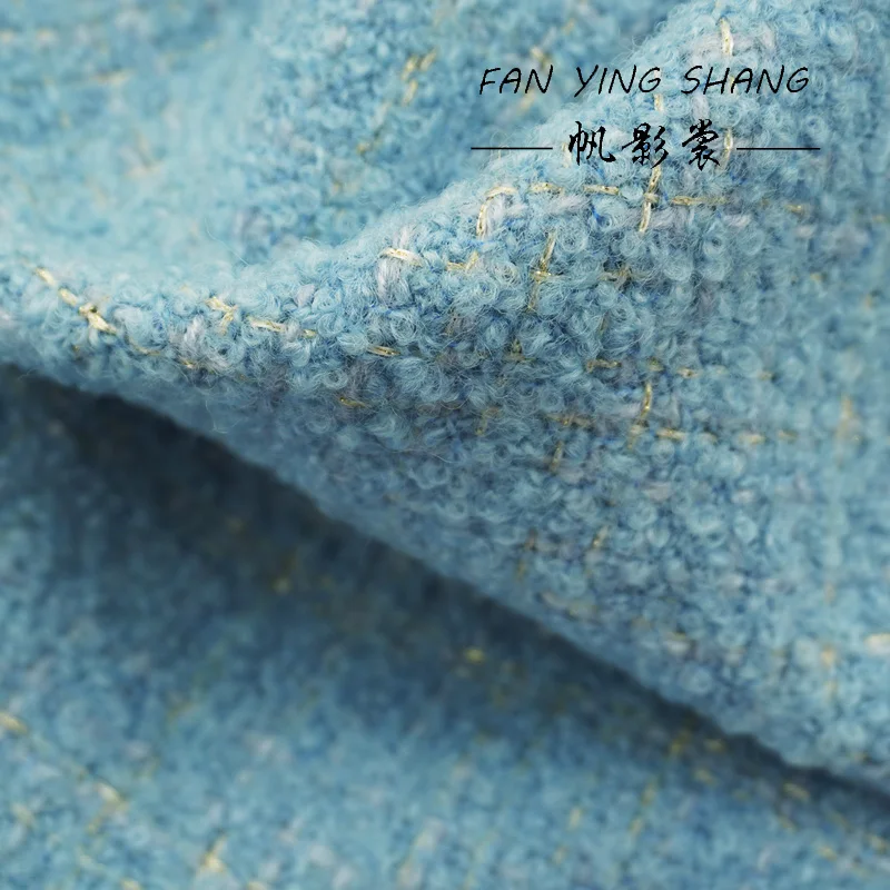 

Небесно-голубая золотая нить 2022, круглая шерстяная твидовая ткань для пальто Telas Costura Tissus Couture ткань, ткань для шитья, ткань «сделай сам»