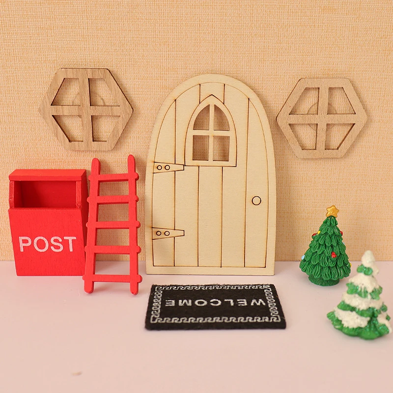 1Pcs 1:12 Dollhouse Miniature Fairy Door Christmas Elf Door House Model Garden Decor Toy Doll House Accessories