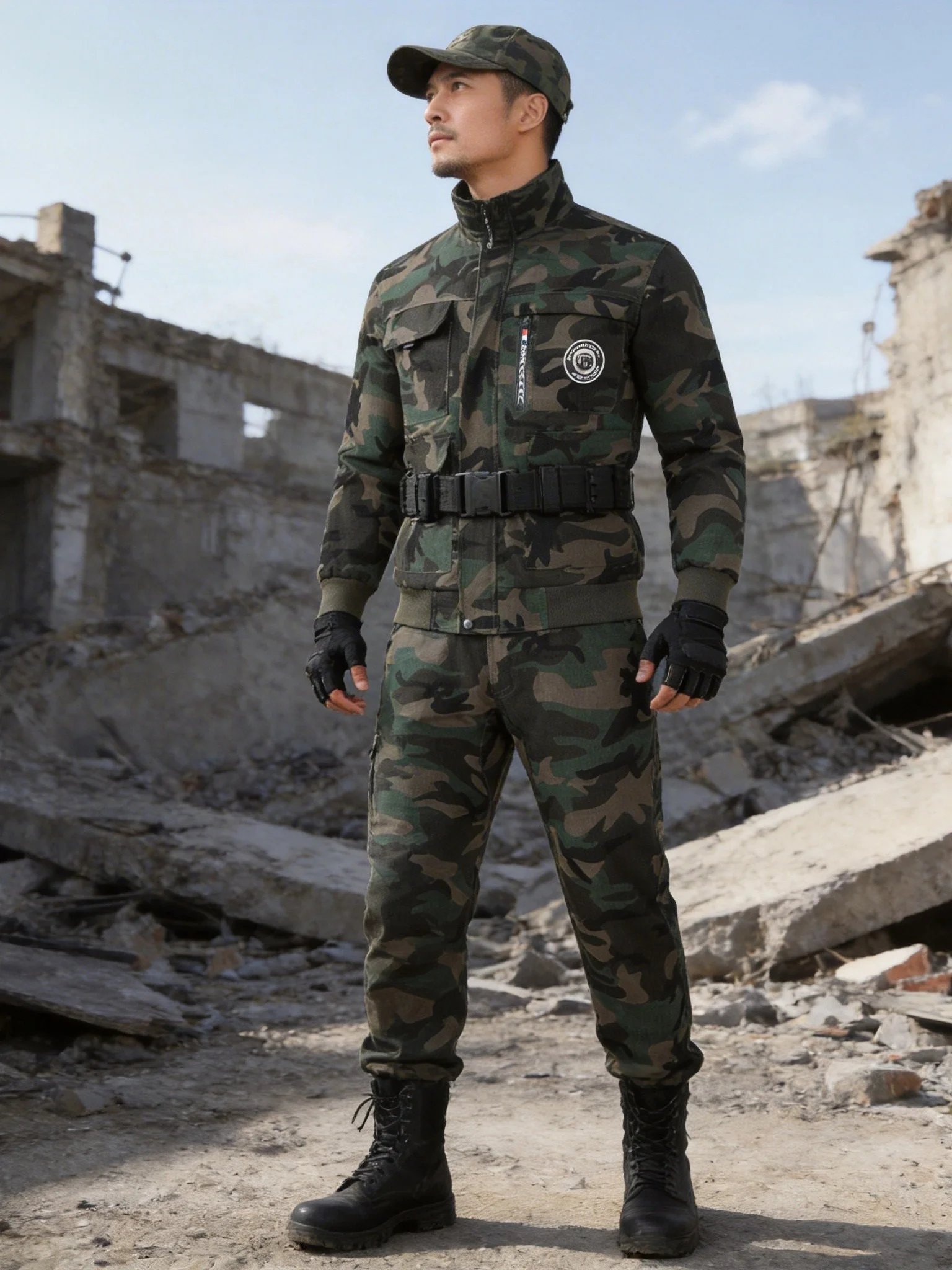 new-spring-autumn-camouflage-uniform-set-men's-grid-elastic-workwear-long-pants-drawstring-design-durable-outdoor-gear