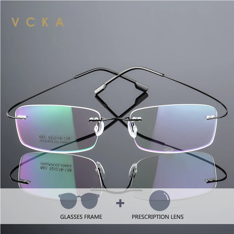 

VCKA Business Titanium Alloy Myopia Hyperopia Glasses Frameless Square Men Women Anti Blue Discoloration Prescription Eyewear