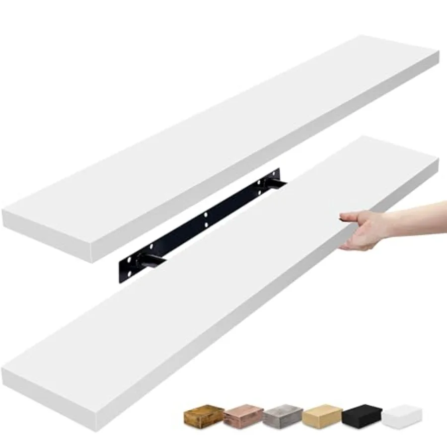 

35 Inch Floating Wall Shelves for Bathroom Bedroom Kitchen Living Room - White Long Floating Shelves with Invisible Brackets fo