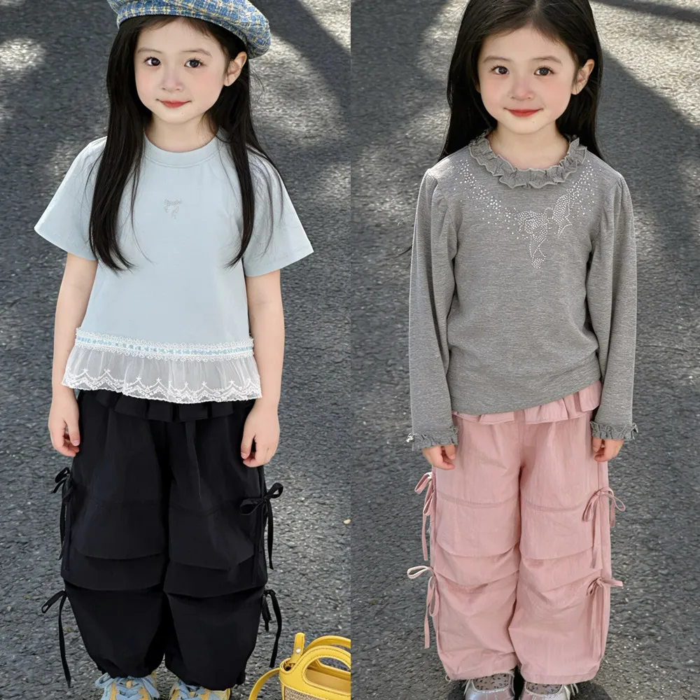 

kids girl clothes baby pants girls pants Loose and comfortable girls' pants Bow tie lace Ballet-style sweet work pants