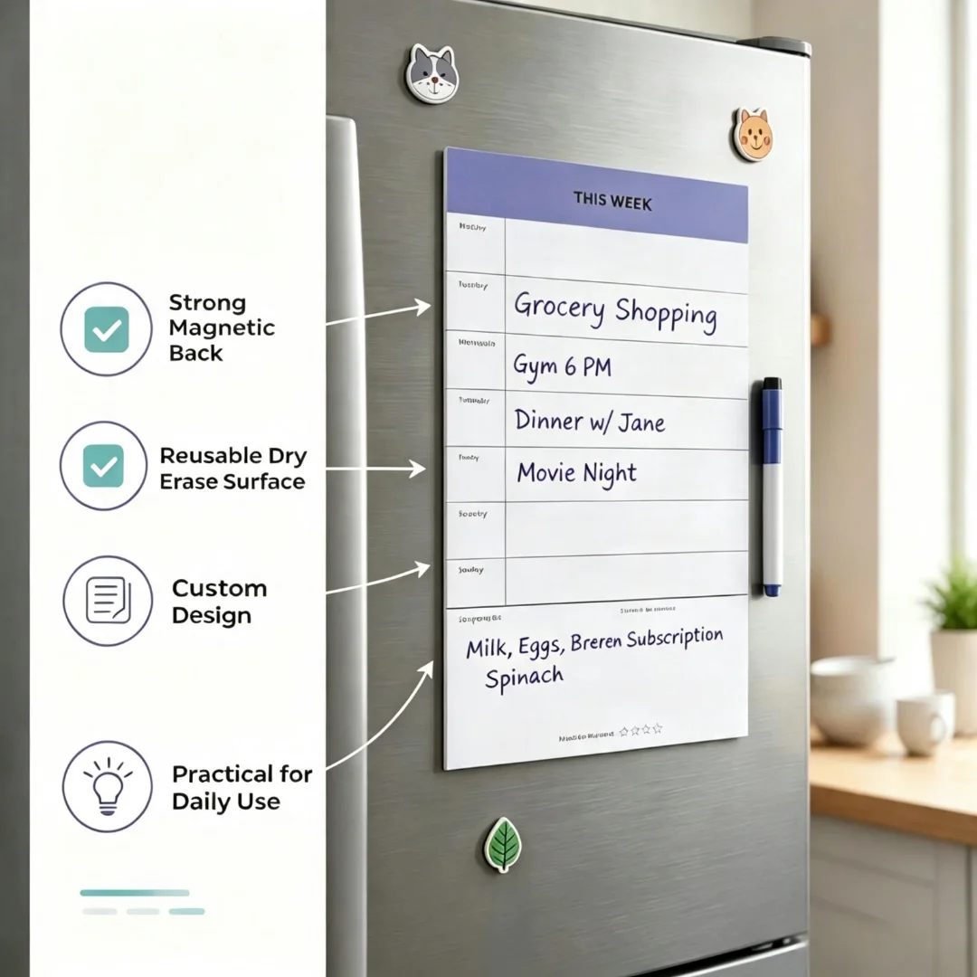 Custom Magnetic Whiteboard Fridge Sticker Magnetic Dry Erase Board Reusable Fridge Magnet Custom Paper Fridge Magnet