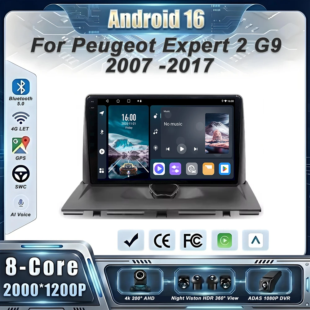 GPS para coche Android 16 Radio automática para Peugeot Expert 2 G9 2007 -2017 unidad principal estéreo No 2din DVD QLED pantalla reproductor Multimedia 5G