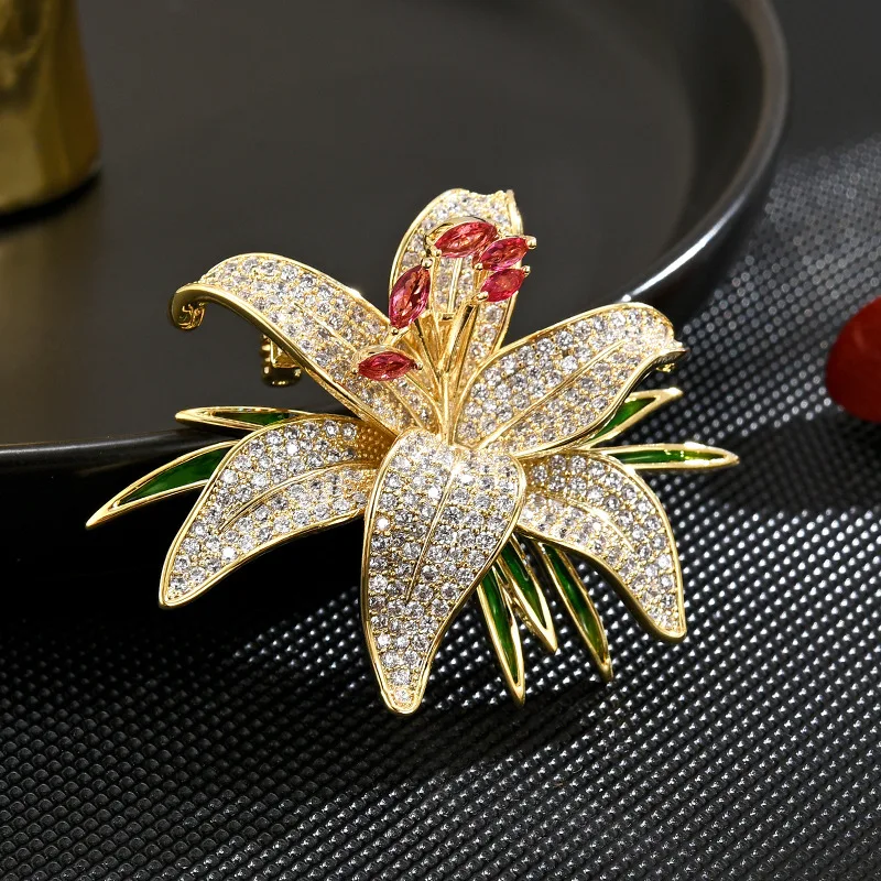 Fashionable Zircon Orchid Brooches Women Temperament Gorgeous Flower Brooch Pins Elegant Exquisite Coat Accessories Jewewllery