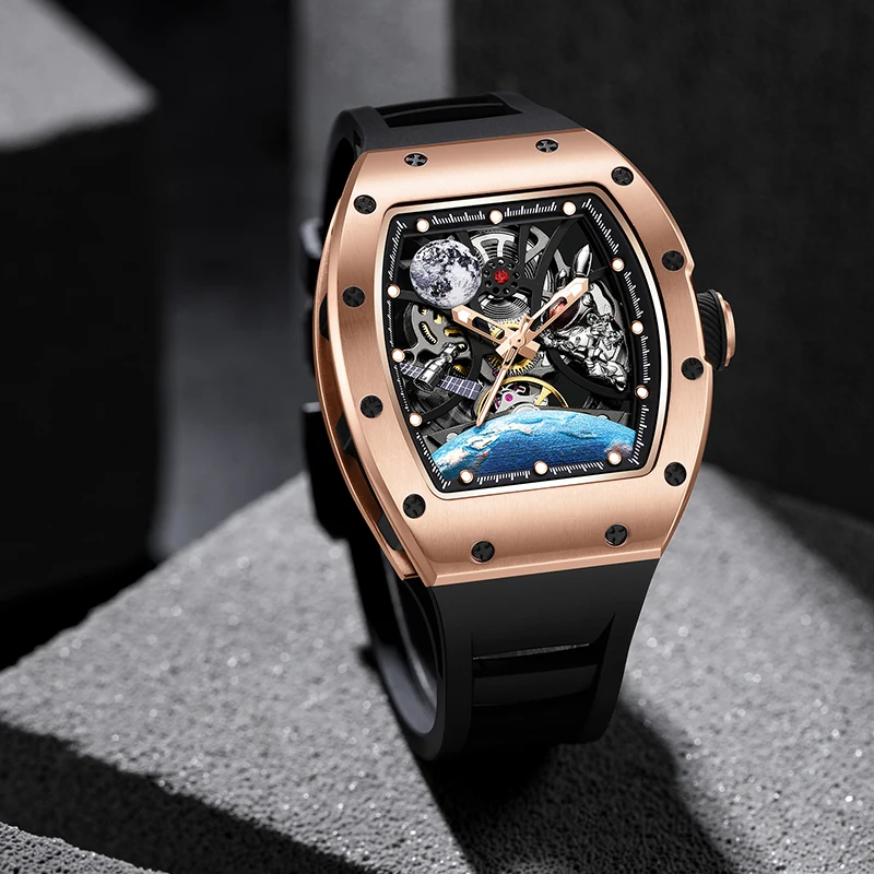 2025 High Quality Men's Automatic Watch with Stylish Sports Silicone Strap  Waterproof Mechanical Watches for Active Lifestyles