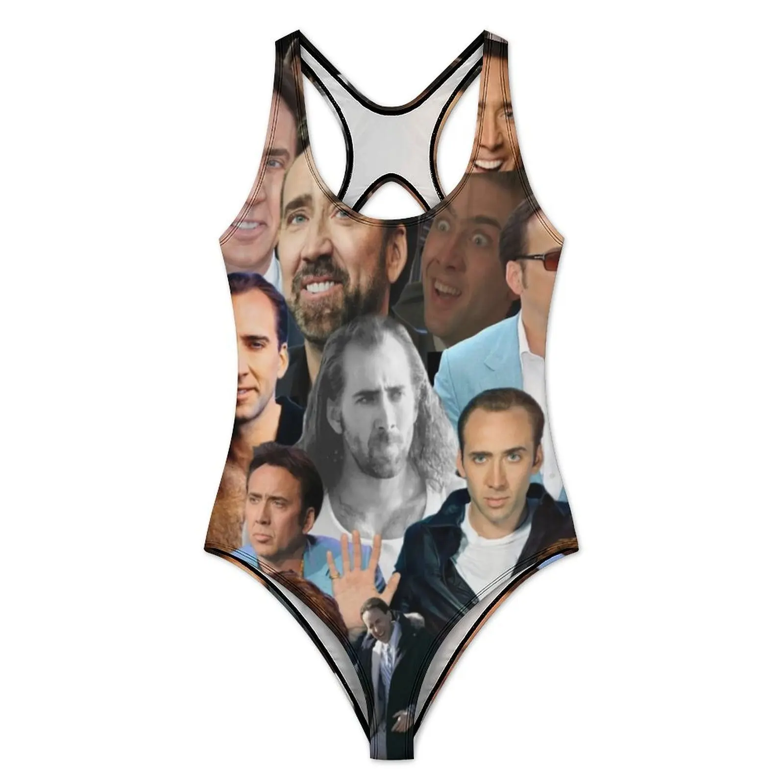 Nicolas Cage Swimsuit Funny Meme Print One Piece Swimwear Push Up Trend Bathing Suit Sexy Holiday Pool Custom DIY Bodysuit