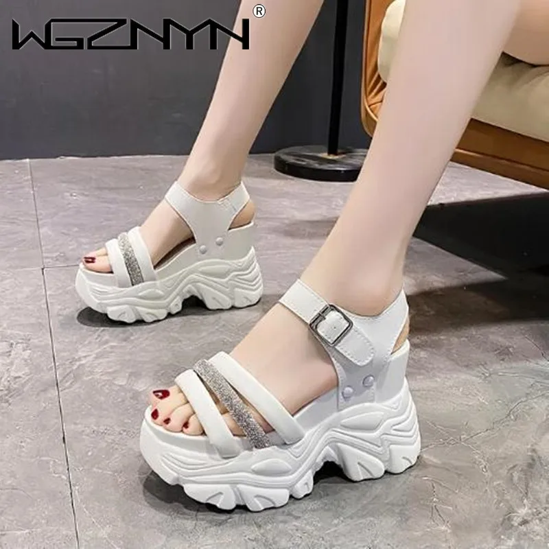 Women Thick Bottom Gladiator Sandals Summer Chunky Bling Sneakers Fashion High Platform Slippers 10CM Wedge Heel Beach Sandalias