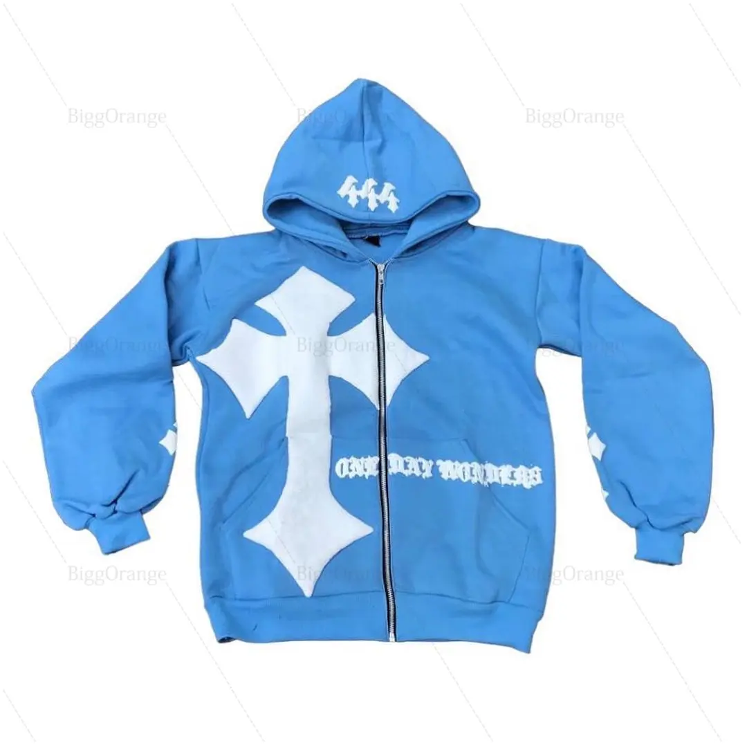 New Design High Street Cross Print Hoodies Harajuku Streetwear y2k Grunge Oversized Hoodie Couples Jacket Hip Hop Zip Up Hoodie