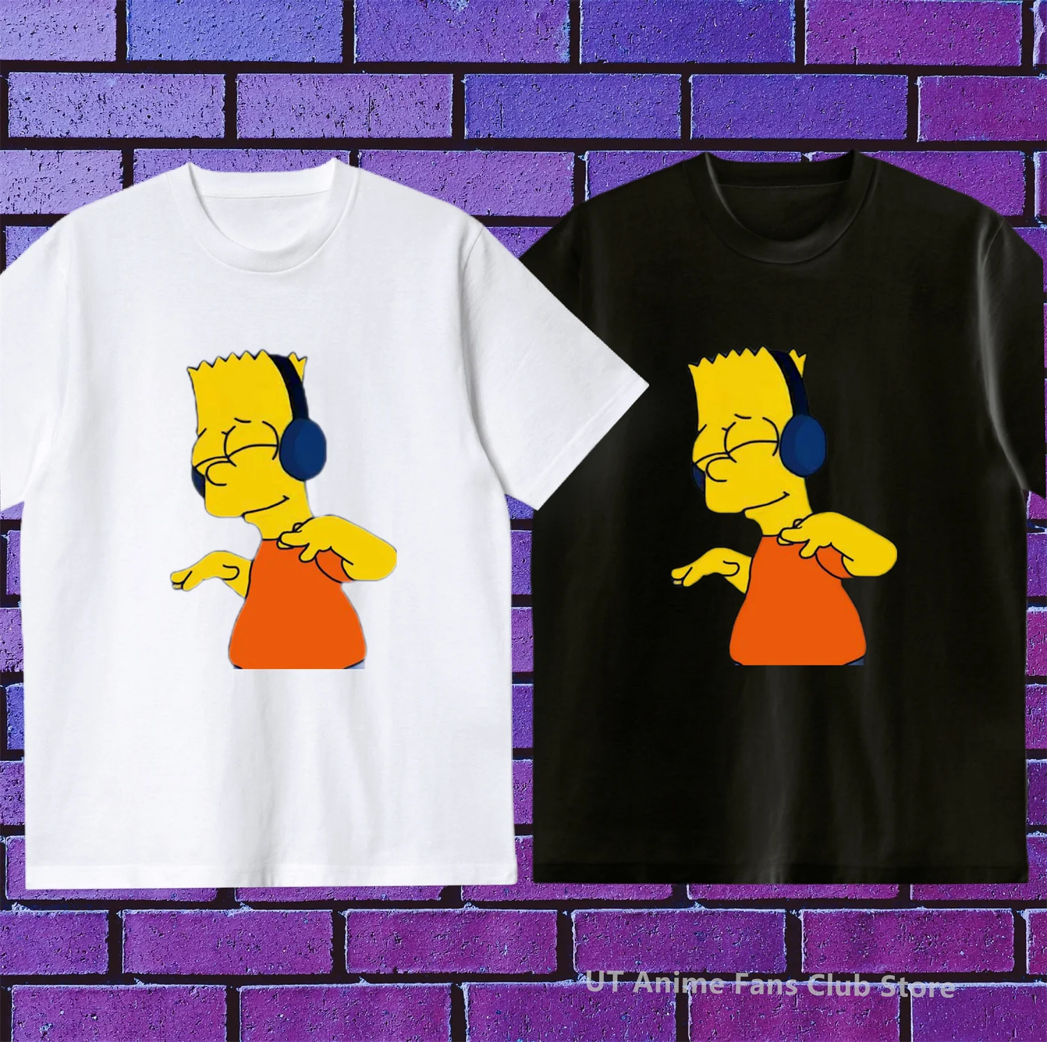 Bart Simpson Music T-Shirt Men Women Cartoon Graphic Mens Cotton T Shirt Summer Casual Short Sleeve Tops Y2K Street Clothing